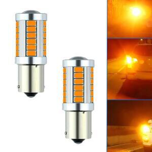 2pcs 앰버 옐로우 LED 자동차 방향 지시등 1156 BAU15S PY21W 33SMD 브레이크 테일 역 전구 후면 경고 램프