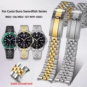 카시오 호환 듀로 MDV-106/B/G MDV-107-1A MTP-VD01 시계 밴드 mdv106 mdv107 남성용 금속 팔찌도구 포함용