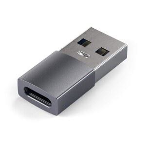 Satechi USB-A to USB-C 어댑터, 초고속 데이터 전송 및 전원 공급 충전이 가능한 고속 USB to USB-C 어댑터, CarPlay 및 최신 장치용으로 설계, 스페이스 그레이