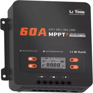 LiTime 60A MPPT 태양광 충전 컨트롤러 블루투스 내장 없음 12V/24V/36V/48V 오토 LiFePO4/납축 배터리용