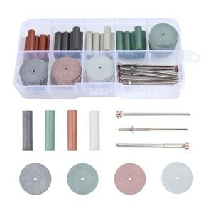 실리콘 연마 휠 키트 혼합 실험실 버퍼링 로터리 핸드 피스 도구 모음 40PCS 4가지 색상 고무 + 보석 옥 조각용 맨드릴 생크 6PCS