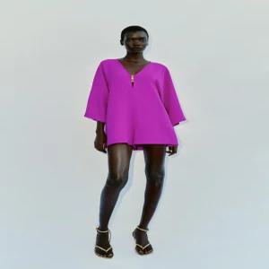 ZARA 와이드 슬리브 트리밍 미니 점프수트 - 다크 자수색 3897/126/940 284737