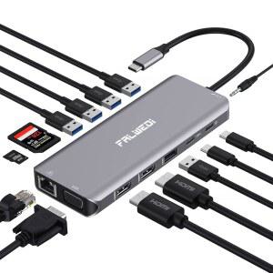 USB C 노트북 도킹 스테이션, 14 PD, 마이크 호환 어댑터 허브 3개, 이더넷, 노트북과 포트, 타입 / 1 델 SD /A 멀티포트 IN HDMI, 듀얼 모니터 /오디오, VGA, /레노버 /서페이스 /TF, 동글,