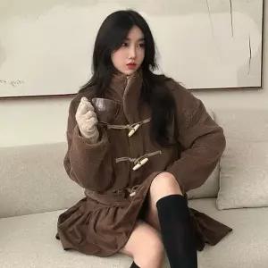 [하프클럽/셀럽하우스]여성 떡볶이 단추 겨울 러블리 뽀글이 따듯 양털 자켓