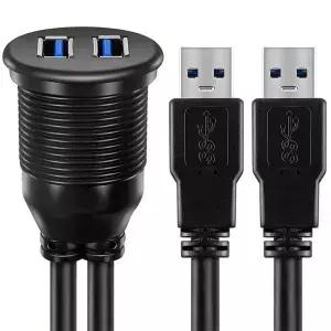 2 포트 듀얼 USB 3.0 남성 여성 AUX 플러시 마운트 자동차 연장 케이블 트럭 보트 오토바이 대시 보드