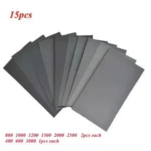 15pcs 자동차 사포 400 600 3000 800 1000 1200 1500 200 0 2500 금속 습식 및 건식 이중 용도 연마 도구