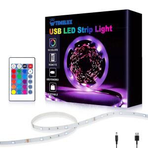 타임럭스 TV LED 백라이트 USB 작동 색상 변경 후 10피트 스트립 라이트 IR 리모컨 및 디밍 가능한 46-65인치 RGB 5050 테이프 라이트