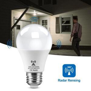 마이크로파 레이더 감지 LED 야간 전구 220V E27 12W 모션 유도 램프 계단용 센서 내장