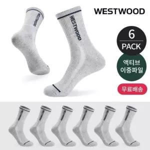 웨스트우드 남성 쿠션 라인배색 사이드 메쉬 등산 중장목양말 6P_LG