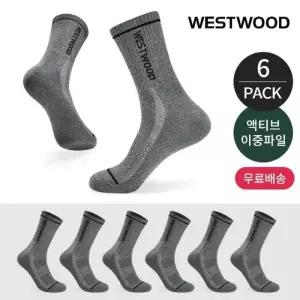 웨스트우드 남성 쿠션 라인배색 사이드 메쉬 등산 중장목양말 6P_DG