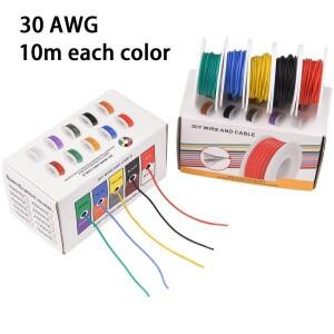 30AWG 와이어 플렉스 실리콘 30 게이지 연선 주석 도금 구리 OD: 0.8mm  5가지 색상 32.8ft/10m  전기 연결