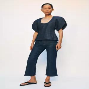 ZARA ZW 컬렉션 데님 벌룬 슬리브 블라우스 - 블루 2183/047/407 284135