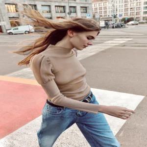 ZARA 벌룬 슬리브 시스루 니트 탑 - 페일 로즈 3920/386/687 283993