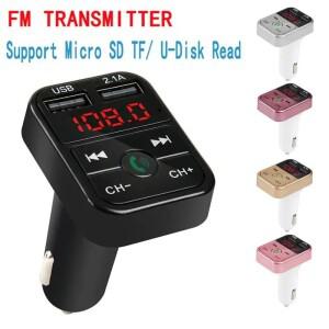 차량용 블루투스 5.0 FM 트랜스미터 무선 어댑터 마이크 오디오 리시버 자동차 MP3 플레이어 2.1A 듀얼 USB