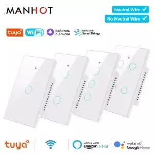 스마트 라이프 Wifi 블루투스 터치 라이트 스위치 중립선 없음 및 미국 패널 벽 Tuya Alexa Google 홈