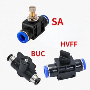 BUC HVFF SA 4 6 8 10 12 14mm OD 튜브 푸시 연결 공압 피팅 핸드 턴 스위치 수동 전류 제한 볼 밸브