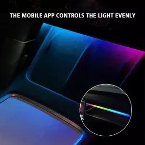 테슬라 모델 3 Y RGB 앱 제어 센터 콘솔 대시보드 무선 충전 네온 LED 라이트 스트립 뮤지컬 리듬 USB 전원
