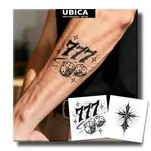 UBICA 반영구 타투, 남성용 현실적인 크로스 임시 타투 2장, 손 손목용 가짜 타투 2주 지속, 방수 무반사,