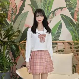 [교복몰]고품질 TBZ 교복몰 오렌지핑크 체크 일본여고생 세라복 긴팔 세라복 예쁜교복 교복코스프레 WFMER