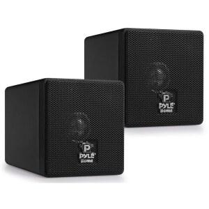 3인치 미니 큐브 책장 스피커 - 100W 소형 스피커, 페이퍼 콘 드라이버, 8옴 홈 시어터 스테레오 서라운드 사운드를 위한 패시브 오디오 북 선반 쌍 Pyle Home PCB3BK(블랙)