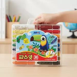 아모스 파스넷 프리미엄 크레파스 샤프식 색연필 수성 크레용 수채화 미술 준비물 (36색)
