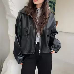 크롭 레더 집업 자켓 여성 루즈핏 아우터여자 루즈 오버 블랙 검정 간절기아 숏자 점퍼 가을 봄자 데일리룩