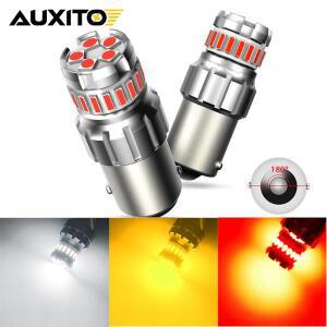 AUXITO 2Pcs P21W LED 빨간색 1156 BA15S 전구 Canbus 오류 무료 흰색 노란색 12V 자동차 신호 램프 중지