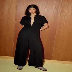 ZARA 쇼트 슬리브 루즈 점프수트 - 블랙 6929/285/800