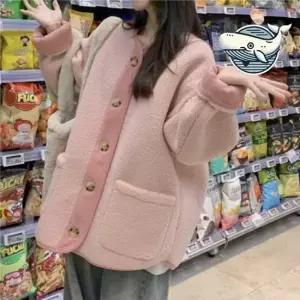 부드러운 배색 후리스 점퍼 오버핏 양털 아우터 여성아우터 여성점퍼 캐주얼점퍼