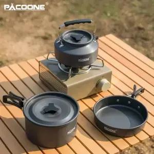 PACOONE 캠핑 조리기구 세트 휴대용 키트 야외용 냄비 요리용 물 주전자 팬 식기 하이킹 피크닉 장비