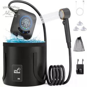 GOSCHE 휴대용 캠핑 샤워기 8 000mAh 충전식 야외 샤워 펌프 20L 접이식 버킷 인텔리전트 LED 디스플레이