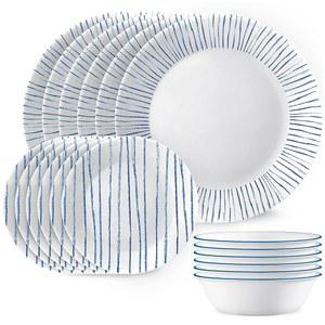 CORELLE 6인용 18피스 전자레인지 원형 스트 사용 세트 깨짐 노티컬 3중 레이어 그릇 유리 VITRELLE 식기세척기 접시 세트 방지 서비스 식기 경량 가능