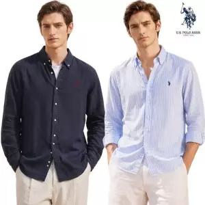 U.S POLO ASSN 남성 베이직 린넨 클래식핏 긴팔 셔츠