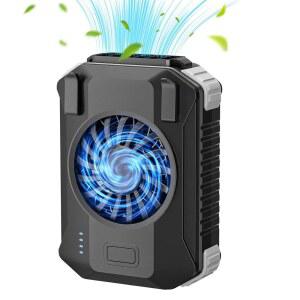 충전기 및 손전등이 장착된 핸드펀 10000MAH 휴대용 허리 팬 - 3단 강력 기류 야외 작업 건설 하이킹 냉방을 위한 셔츠 클립온 벨트(블랙)