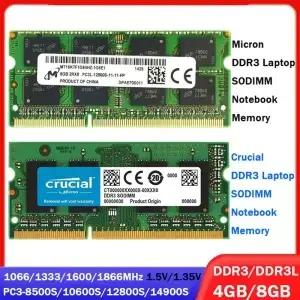 크루셜 마이크론 메모리아 노트북 램 DDR3 8GB 1066 1333 1600 1866MHz SOM 메모리 PC3L12800S 14900 204핀