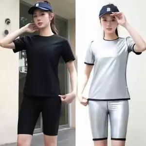 여성 반팔 땀복세트 블랙 1P 스판 이우 운 상하의