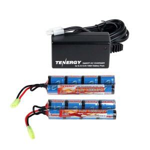 에어소프트 AEG용 미니 타미야 커넥터가 있는 9.6V NiMH 1600mAh 충전식 버터플라이 배터리 팩 및 테너지 콤보 충전기 2팩