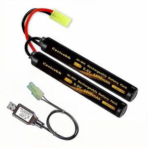 Cecicebb 9.6V 1600mAh 넌척 버터플라이 미니 NiMH 배터리 팩 AEG 에어소프트 건 ICS CA TM SRC JG G36 M733 1팩 충전기 포함