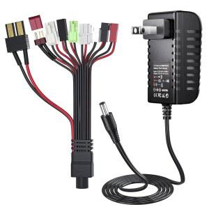 에어소프트 RC 자동차 취미용 2-10S NiMH 및 NiCD 배터리 팩 2.4V 3.6V 4.8V 6V 7.2V 8.4V 9.6V 12V, LED 표시등이 있는 스마트한 9-Way 스플리터 커넥터가 장착된 SoulBay 충전기