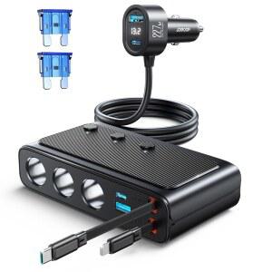 JOYROOM 9 in 1 라이터 스플리터 227W 듀얼 리트랙터블 자동차 충전기 - 17 / 삼성용 45W 24V(36W 12V) USB C 고속 독립 스위치 장치용 어댑터