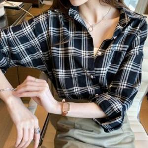 여자 플래드 오픈칼라셔츠 데일리셔츠 롱슬리브티 우먼 시즌 프리 2색 F/W 여방빅사이즈