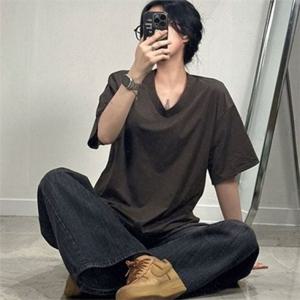 루즈핏 여성 브이넥 티 free 데일리 여성 오버핏 티셔츠 무지티