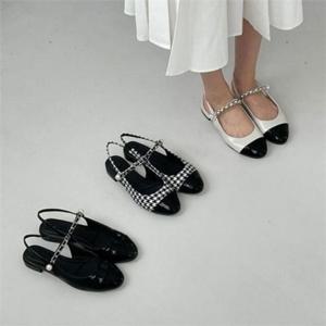 발레리나 여성 플랫 슈즈 스트랩 여성 배색 슈즈 에나멜 단화