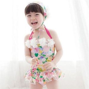플라워 아기 수영복 여아 유아 수영복 (90~130) 프릴 아동 모자