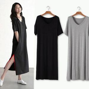 루즈핏 여성 모달 원피스 브이넥 여성 롱 원피스 빅사이즈 데일리