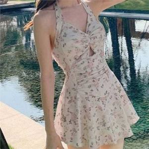 모노키니 여성 홀터넥 수영복 원피스 여름 수영복 휴양지 꽃무늬