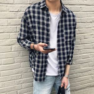 학생 직장인 캐주얼 데일리 패션 셔츠 체크 남방 남자노 카라 여름 남방셔츠 베이지 7부