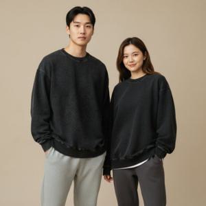 남녀공용 빈티지 워싱 오버핏 맨투맨 커플 무지 긴팔 티셔츠 상의