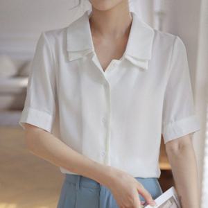 여자블라우스 여자셔츠 심플 이중카라 여름 베이직 여성 반팔 블라우스 시원한 남방 오피스룩
