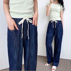허리 팬츠 와이드 린넨 편한 여자 청바지 고무줄 여름